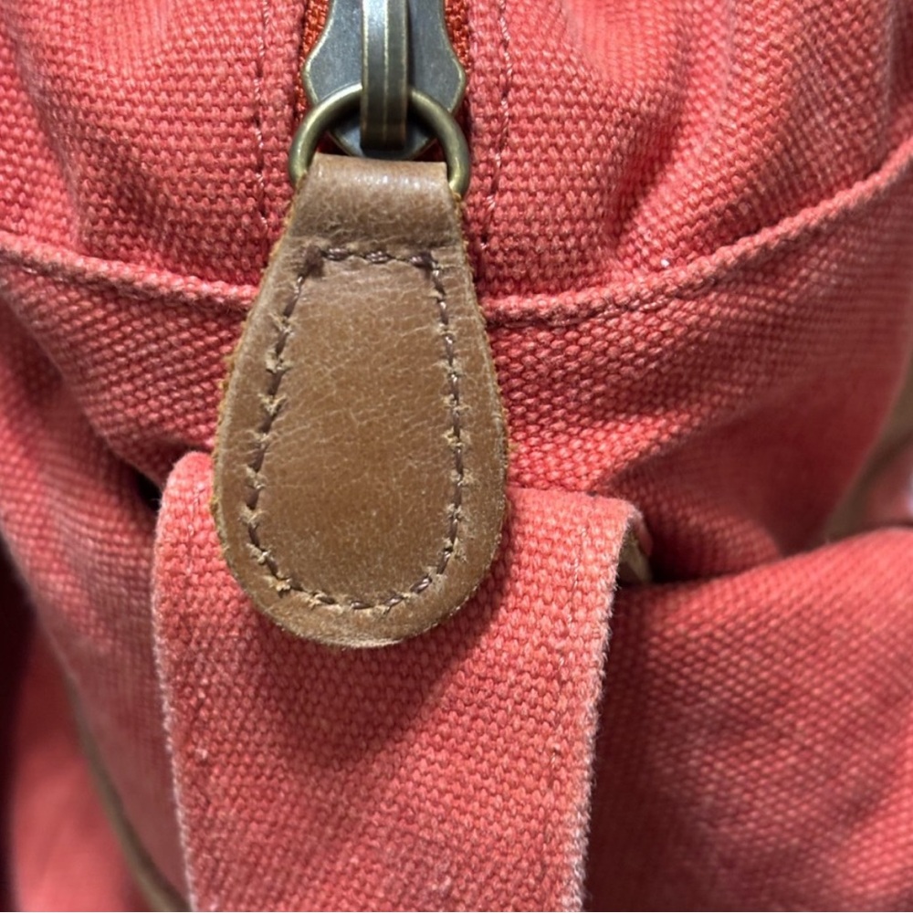 Vintage L.L. Bean Canvas Messenger Bag/ Satchel/Leather Trim/Salmon Red - Picture 12 of 16